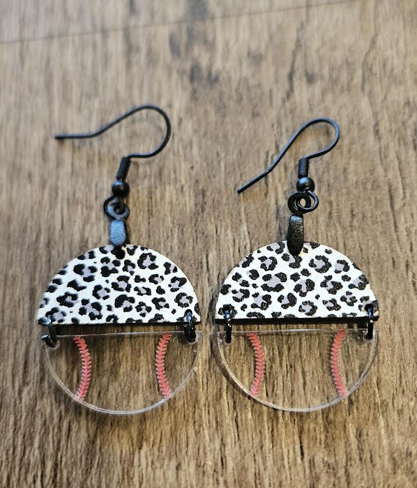 Cheetah Print Baseball Earrings