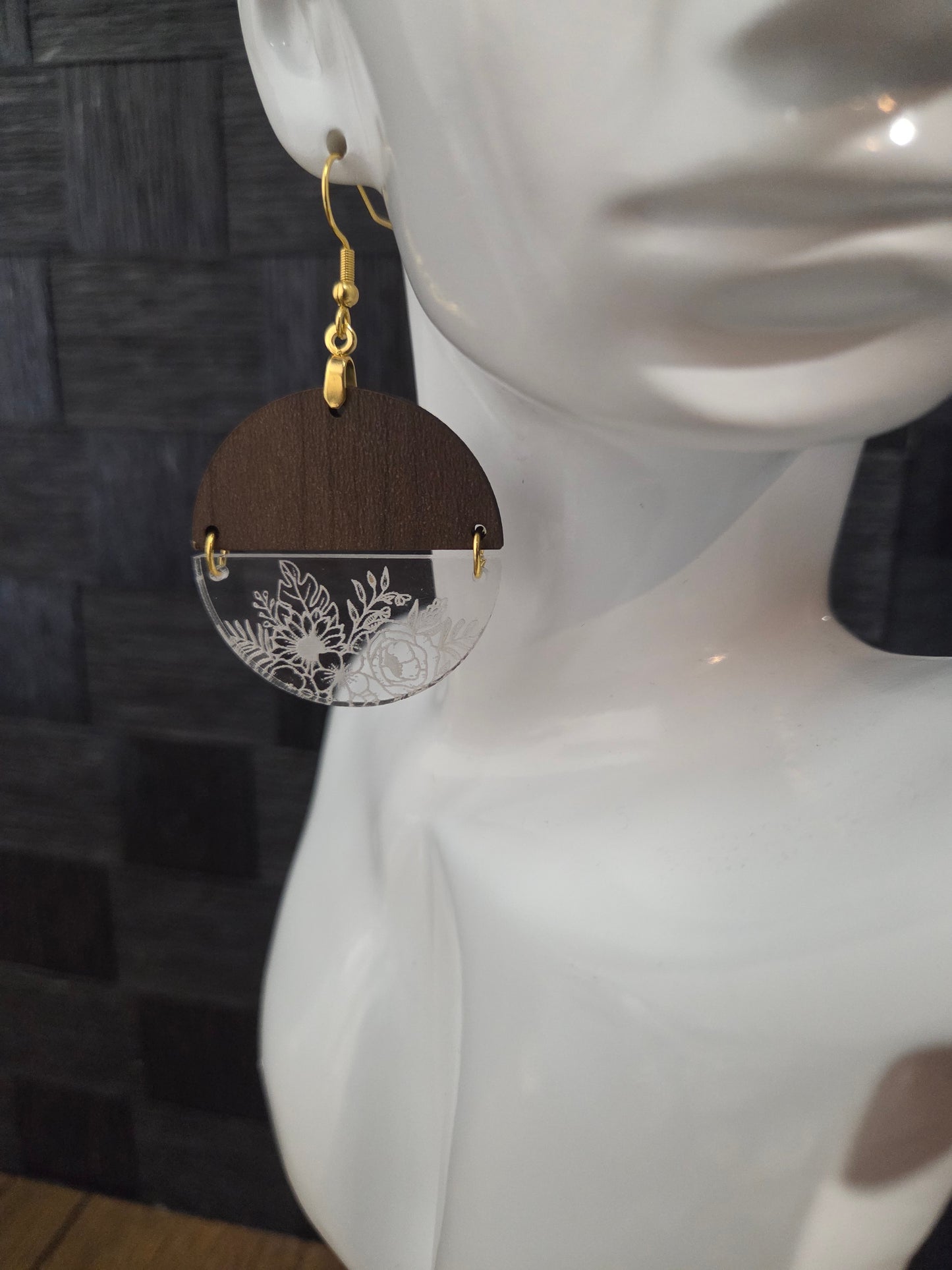 Floral Acrylic/Wood Earrings