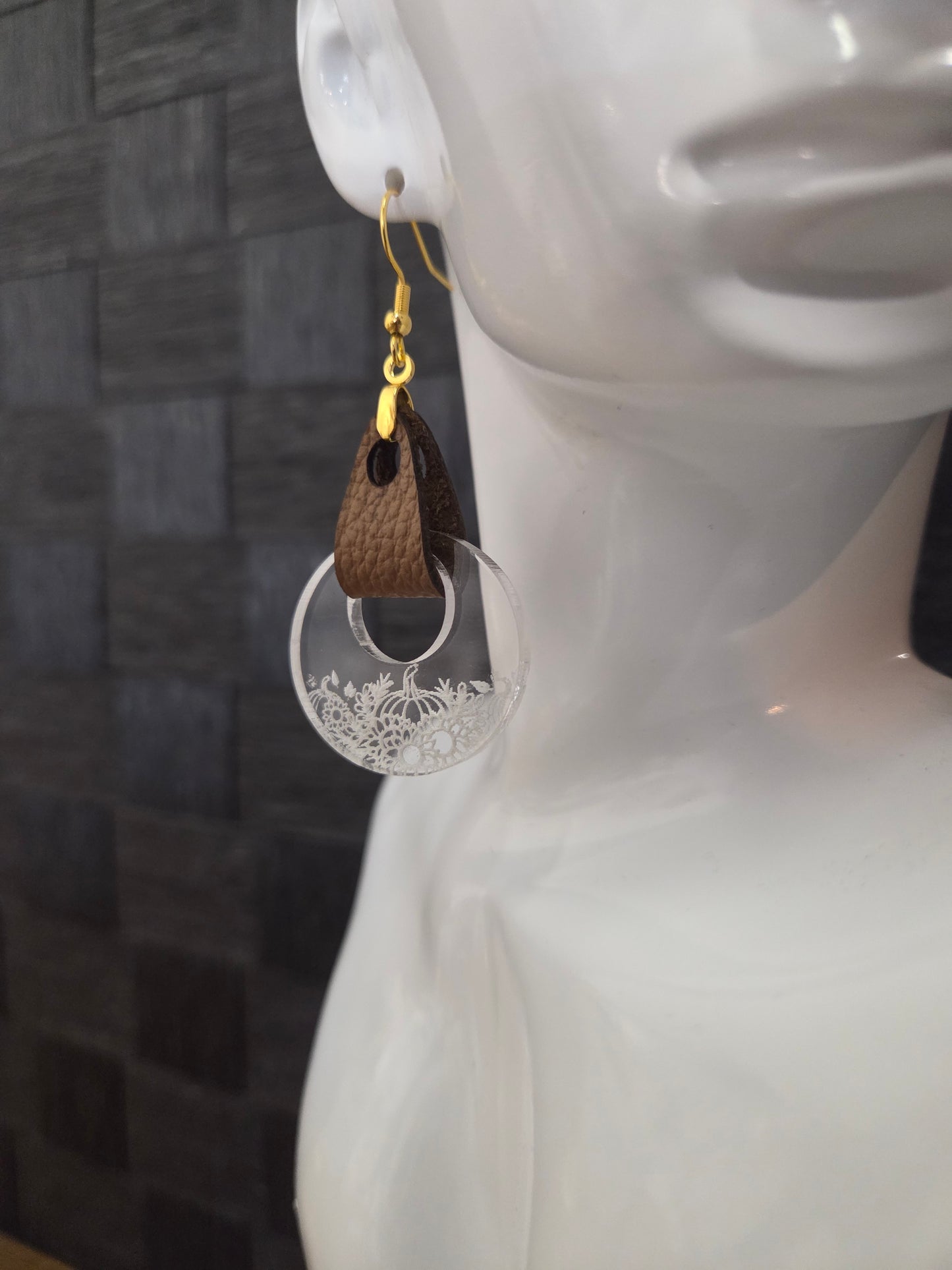 Pumpkin Acrylic/Leather Earrings