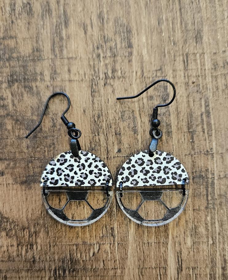 Cheetah Print Soccer Ball Earrings