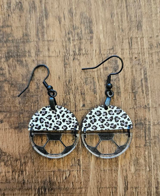 Cheetah Print Soccer Ball Earrings