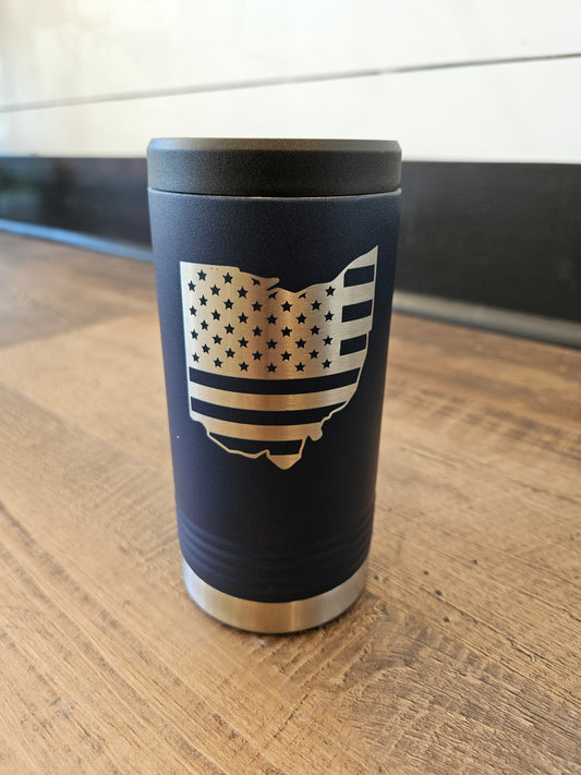 American Flag Ohio Slim Can Cooler
