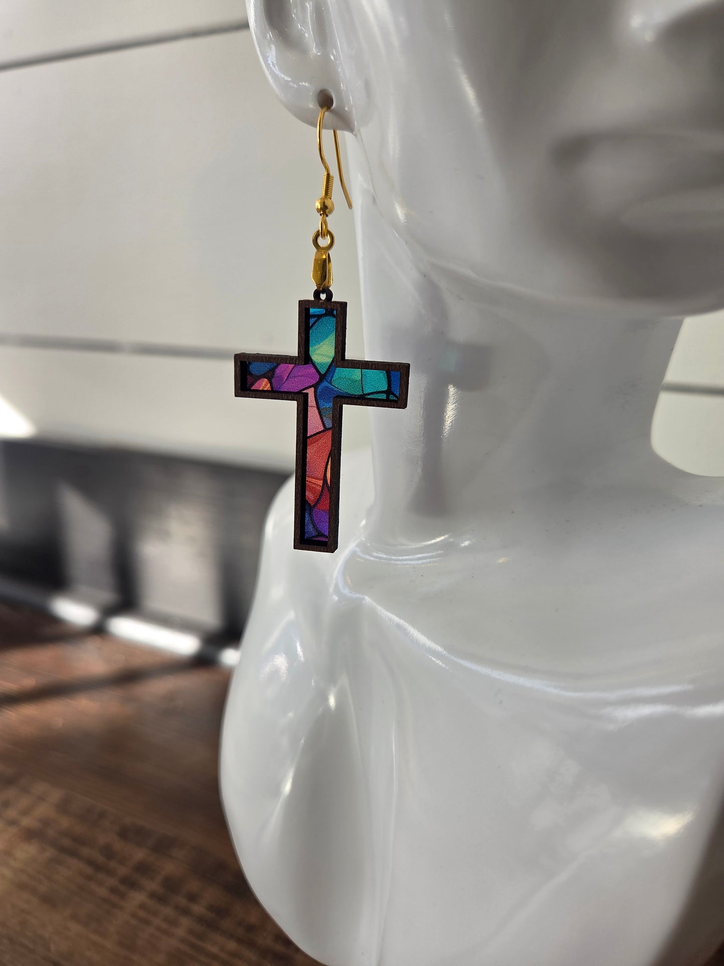 Stained Glass Cross Earrings