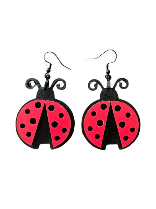 Wooden Lady Bug Earrings