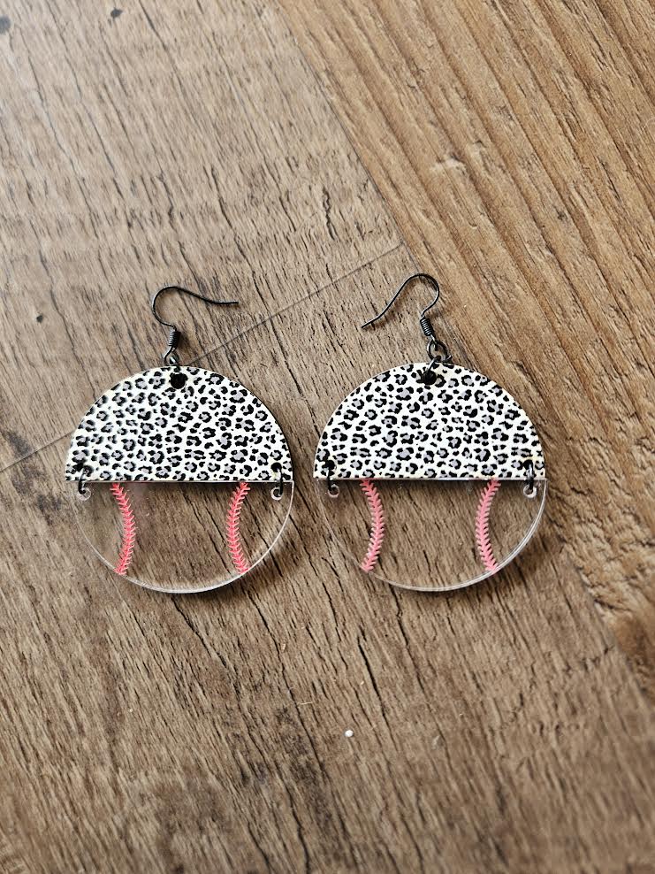 Cheetah Print Baseball Earrings