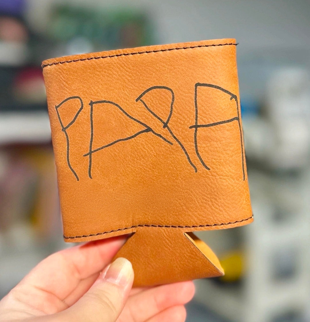 Custom Handwriting Rawhide Leatherette Koozie