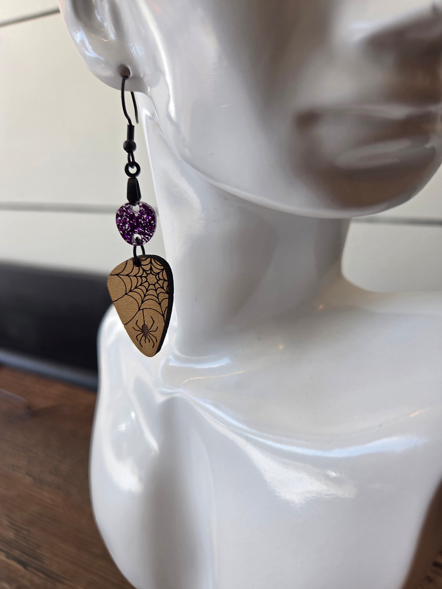 Spiderweb with Purple Glitter Earrings